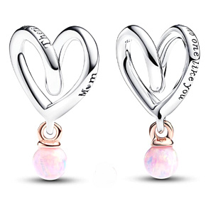 Charm Srdce – symbol lásky s opálovou perlou pro maminku, přívěsek na náramek rodina