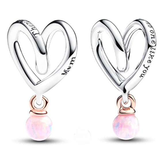 Charm Srdce – symbol lásky s opálovou perlou pro maminku, přívěsek na náramek rodina