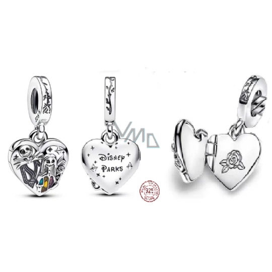 Charm Sterlingové stříbro 925 Tim Burton, Noční můra před Vánoci, Sally a Jack medailon, přívěsek na náramek film