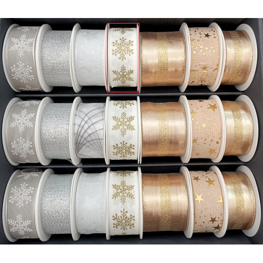 Nekupto Wstążka materiałowa świąteczna Biała złote płatki 25 mm x 2,5 m Nekupto Wstążka materiałowa świąteczna Biała złote płatki 25 mm x 2,5 m