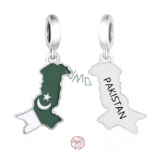 Charm Sterlingové stříbro 925 Pákistán vlajka - houpající se mapa, přívěsek na náramek cestování