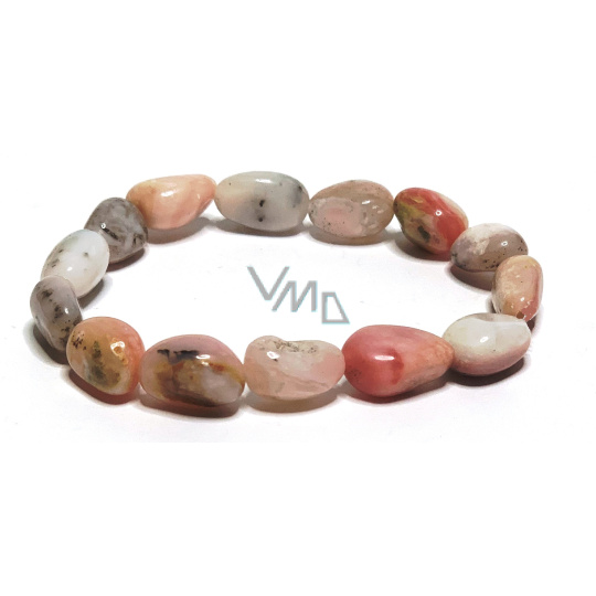Opál růžový náramek elastický přírodní kámen, kamínek 8 - 10 mm / 16 - 17 cm, kámen královny, přitažlivosti, ženské intuice a krásy