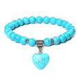 Tyrkenit + Srdce náramek elastický z přírodního kamene, kulička 8 mm / 19 cm, kámen mladých lidí, hledá životní cíl