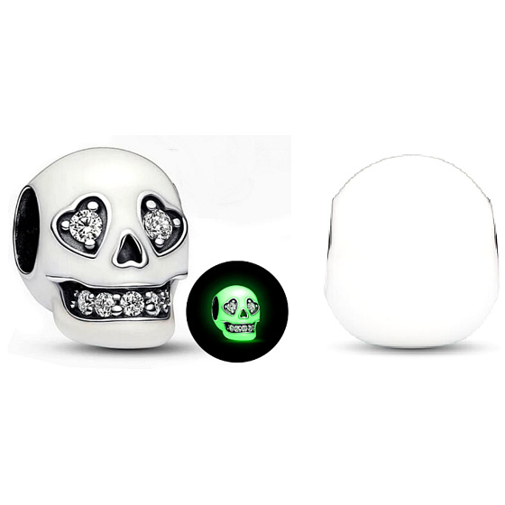 Charm Lebka zářící ve tmě, luminozní korálek na náramek Halloween