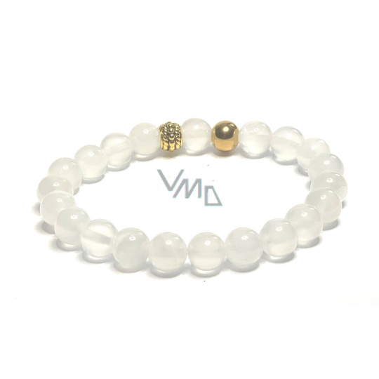 Selenit /Alabastr náramek elastický přírodní kámen, kulička 8 mm / 16 - 17 cm, andělská energie