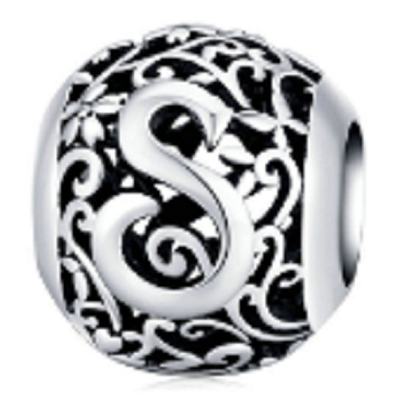 Charm Kouzelná abeceda písmeno S s květinami, korálek na náramek