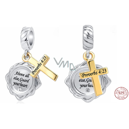 Charm Sterlingové stříbro 925 Náboženská kouzla Proverbs 4:23, 2v1 přívěsek na náramek Charm Sterlingové stříbro 925 Náboženská kouzla Proverbs 4:23, 2v1 přívěsek na náramek