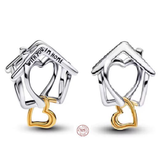 Charm Sterlingové stříbro 925 With You I’m Home – symbol lásky a domova, korálek na náramek rodina