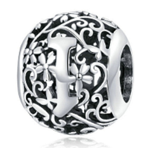 Charm Kouzelná abeceda písmeno I s květinami, korálek na náramek