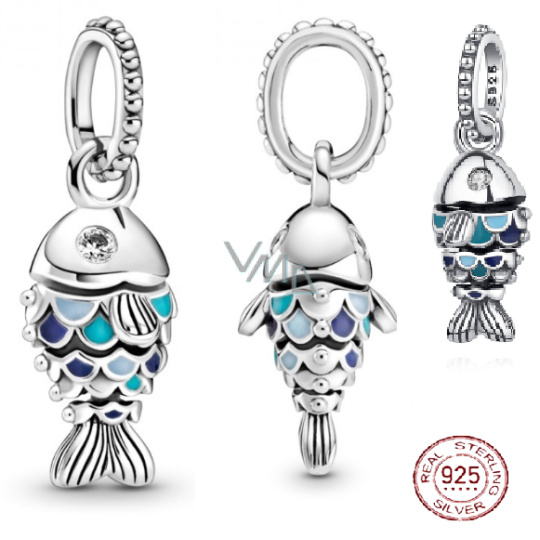 Charm Sterlingové stříbro 925 Modrá šupinatá ryba, přívěsek na náramek zvíře Charm Sterlingové stříbro 925 Modrá šupinatá ryba, přívěsek na náramek zvíře