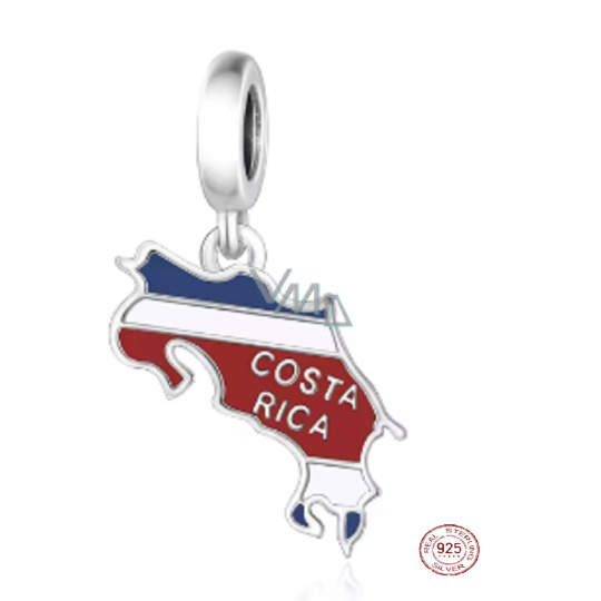 Charm Sterlingové stříbro 925 Kostarika vlajka - houpající se mapa, přívěsek na náramek cestování Charm Sterlingové stříbro 925 Kostarika vlajka - houpající se mapa, přívěsek na náramek cestování