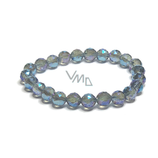 Křišťál Aqua aura modrá fazet polopokovený povrch, náramek elastický přírodní kámen, kulička 8 mm / 16 - 17 cm, kámen kamenů Křišťál Aqua aura modrá fazet polopokovený povrch, náramek elastický přírodní kámen, kulička 8 mm / 16 - 17 cm, kámen kamenů