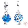 Charm Sterlingové stříbro 925 Strom života z modrého skla Murano, přívěsek na náramek příroda