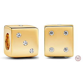 Charm Pozlacená kostka + umělý zirkon, korálek na náramek symbol