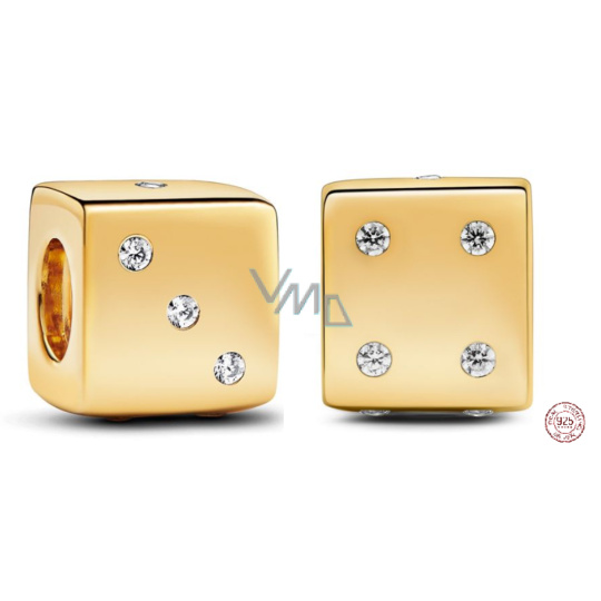 Charm Sterlingové stříbro 925 Pozlacená kostka + umělý zirkon, korálek na náramek symbol Charm Sterlingové stříbro 925 Pozlacená kostka + umělý zirkon, korálek na náramek symbol