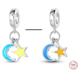Charm Sterlingové stříbro 925 Půlměsíc a hvězda, 2v1 zářící ve tmě luminozní přívěsek na náramek vesmír