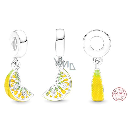Charm Sterlingové stříbro 925 Třpytivé plátky citrónu, přívěsek na náramek, jídlo a pití