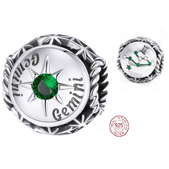 Charm Sterlingové stříbro 925 Znamení zvěrokruhu, kubické zirkonie Blíženci, korálek na náramek
