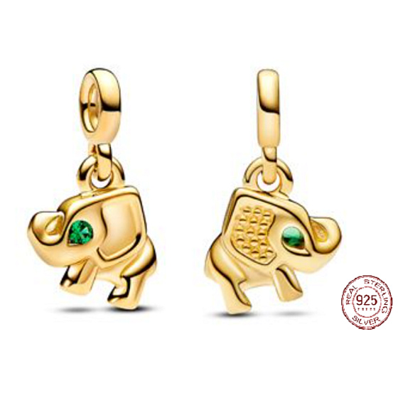 Charm Mini medailon - Slon s královsky zeleným krystalem, přívěsek na náramek