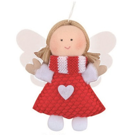 Anděl se srdíčkem červený na zavěšení 8 cm