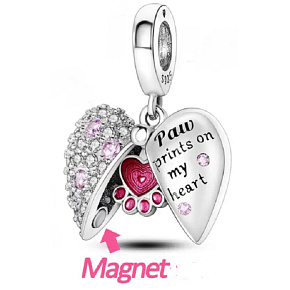 Charm Otisky tlapky na mém srdci, přívěsek srdce na náramek mazlíček