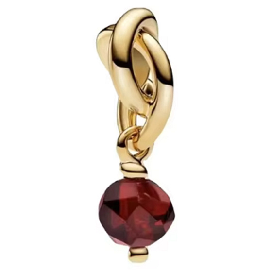 Charm Propletený fazetovaný kruh věčnosti červený tmavý, přívěsek na náramek symbol leden