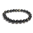Obsidian zlatý náramek elastický přírodní kámen, kulička 8 mm / 16 - 17 cm, kámen záchrany