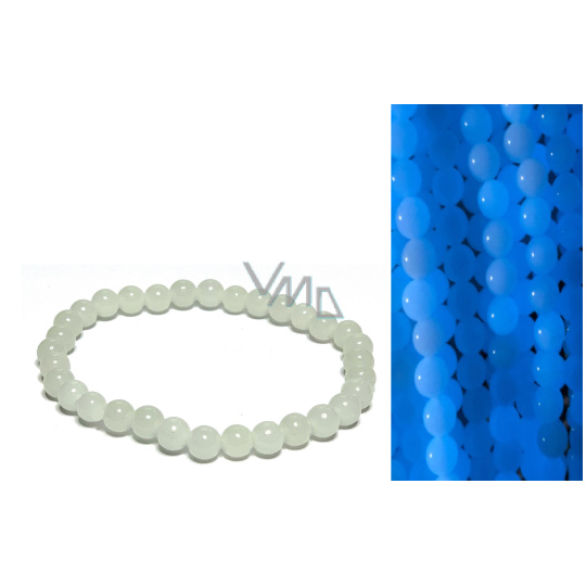 Jade Luminois Light Fosforeskující, modře svítí ve tmě, náramek elastický přírodní kámen, kulička 6 mm / 16 - 17 cm