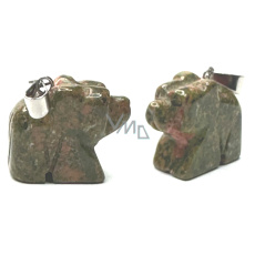 Unakit Medvěd přívěsek přírodní kámen, ručně broušená figurka 1,8 x 2,5 x 8 mm, kámen osobního růstu a vizí