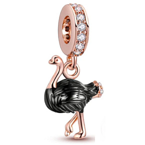Charm Pštros růžově pozlacený, přívěsek na náramek zvíře