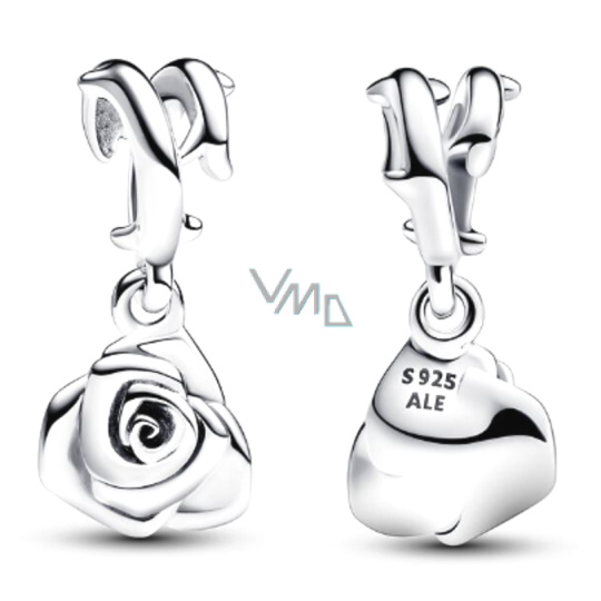 Charm Sterlingové stříbro 925 Růže v květu, přívěsek na náramek květina Charm Sterlingové stříbro 925 Růže v květu, přívěsek na náramek květina