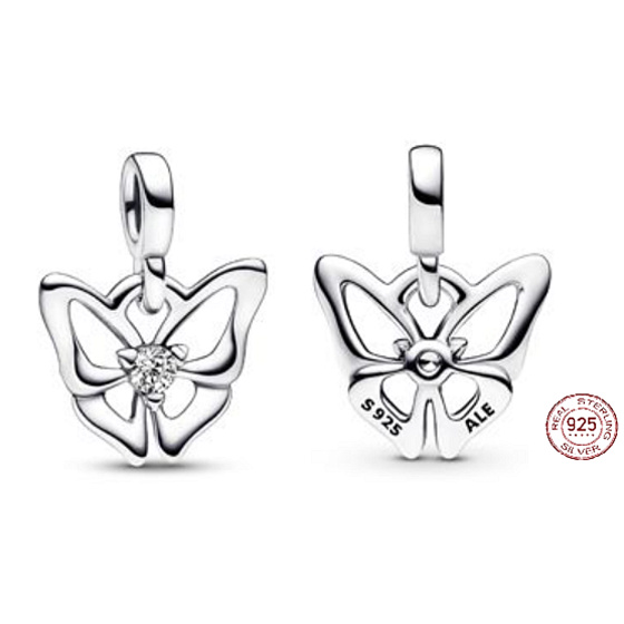 Charm Mini medailon - Motýl s čirou kubickou zirkonií, přívěsek na náramek zvíře