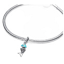 Charm Mini medailon - Tyrkysově zbarvený motiv rybí kosti, přívěsek na náramek zvíře
