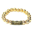 Láva zlatá barva pokovovaná náramek elastický přírodní kámen, kulička 8 mm / 16 - 17 cm, zrozen ze čtyř živlů