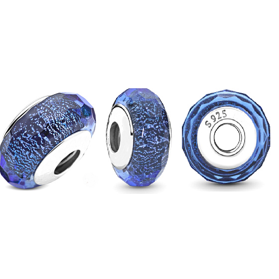 Charm Modré fazetové z Murano skla, korálek na náramek vesmír