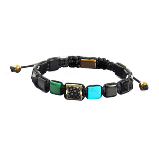 Onyx, malachit a tyrkenit náramek – přírodní kameny s rejnokem, velikostně nastavitelný, kámen životní síly, hojnosti a mladých lidí