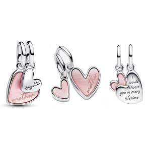 Charm Srdce - Nerozbitné pouto matky a dcery, srdce 2v1, přívěsek na náramek rodina