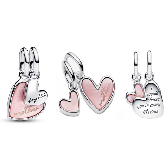 Charm Srdce - Nerozbitné pouto matky a dcery, srdce 2v1, přívěsek na náramek rodina