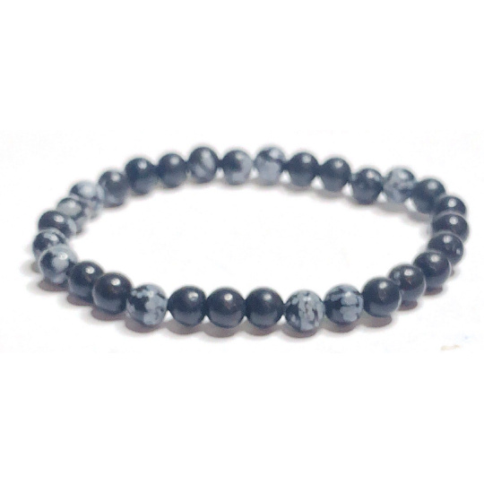 Obszidián pelyhes karkötő rugalmas természetes kő, 6 mm-es golyó / 16 - 17 cm, megmentő kő