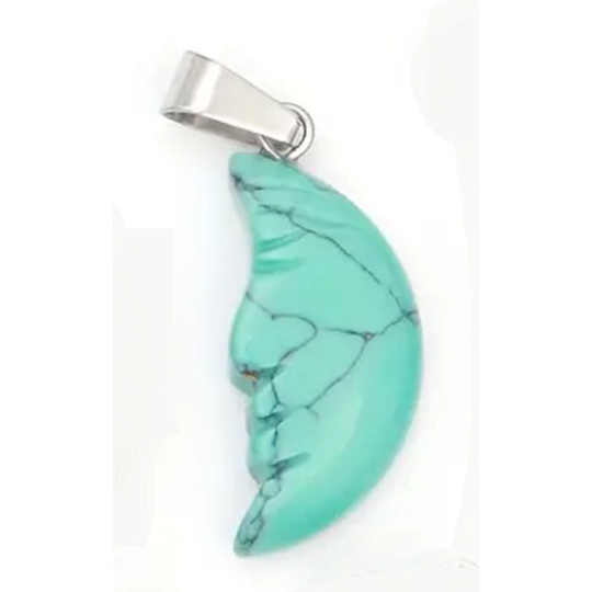 Tyrkenit Měsíc přívěsek přírodní kámen, ručně broušená figurka 2,2 x 10 mm, kámen mladých lidí, hledá životní cíl