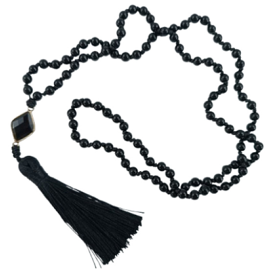 108 Mala náhrdelník z přírodního obsidiánu ve tvaru kosočtverce, meditační šperk s elastickým provázkem, ručně vázaný z 6mm korálků, známý jako kámen záchrany.