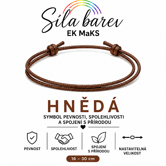 Šňůrkový náramek Síla barev – Hnědá | Symbol pevnosti, spolehlivosti a spojení s přírodou | nastavitelný 16 - 30 cm