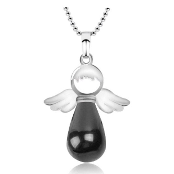 Onyx černý Anděl přívěsek přírodní kámen 4,2 x 3 cm, kámen životní síly