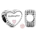 Charm Sterlingové stříbro 925 Srdce amulet ke křtinám - kmotřenka, korálek na náramek rodina