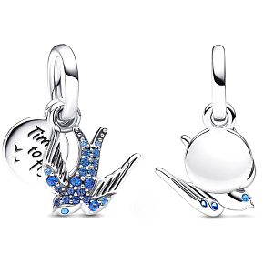 Charm Třpytivá vlaštovka a citát, 2v1 přívěsek na náramek zvíře