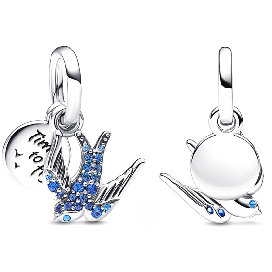 Charm Třpytivá vlaštovka a citát, 2v1 přívěsek na náramek zvíře