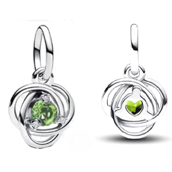 Charm Kruh věčnosti Zelený světlý, srpen, přívěsek na náramek symbol