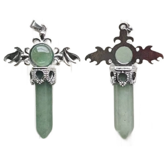 Chalcedon zelený kříž ze slitiny a přírodního kamene 5,3 x 3,7 x 12 mm, kámen lásky a radosti