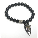 Šungit + Horovo oko náramek elastický přírodní kámen, kulička 8 mm / 16 - 17 cm, kámen života