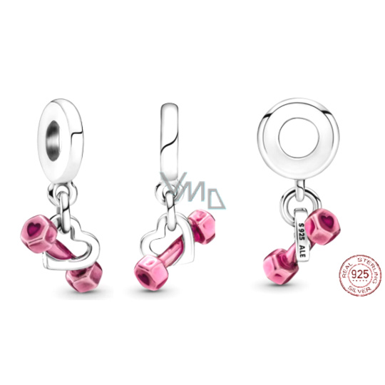 Charm Sterlingové stříbro 925 Činka a srdce, přívěsek na náramek sport Charm Sterlingové stříbro 925 Činka a srdce, přívěsek na náramek sport